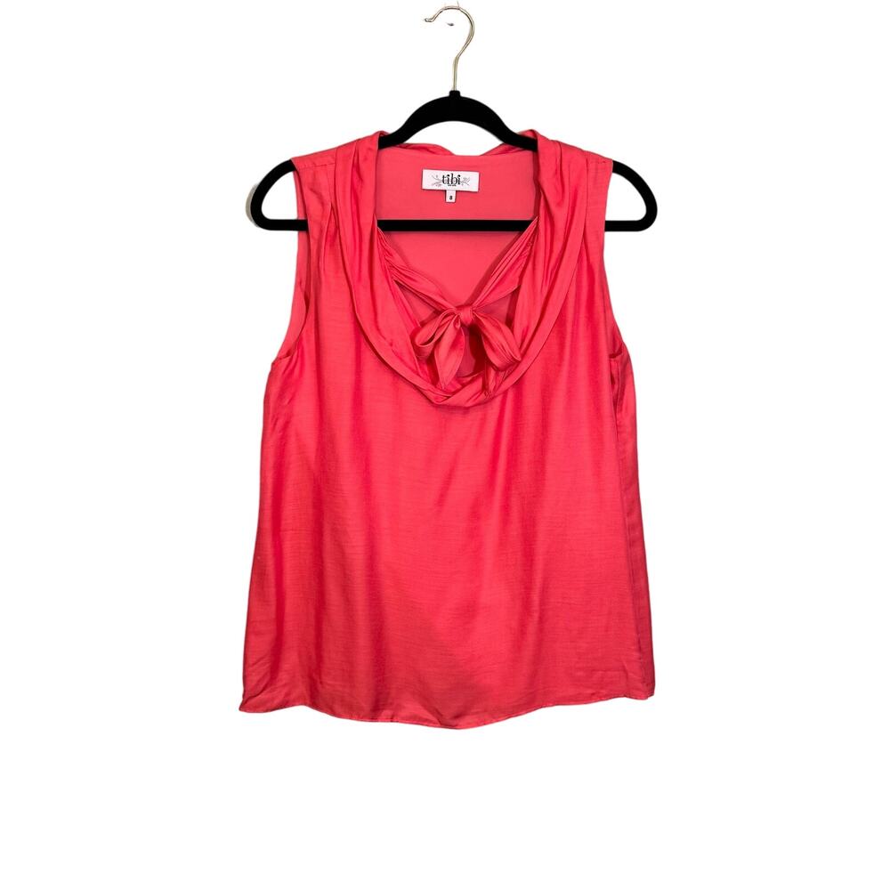 TIBI Blouse Top Womens 8 Silk Blend Bow Tie Cowl Neck Sleeveless Career Pink - Picture 1 of 8